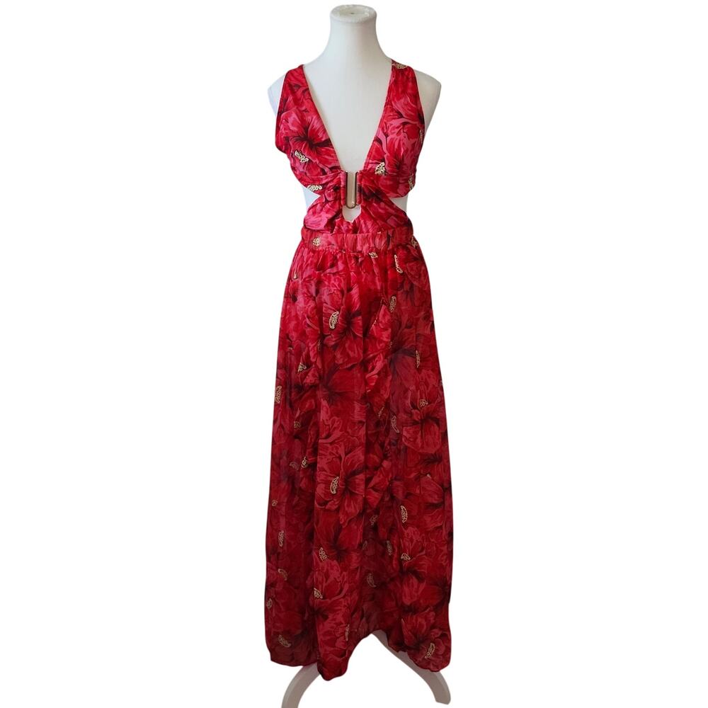 Women's NEW Swimsuit Skirt Set Red L Stretch Swimwear Exotic Cutout Beach